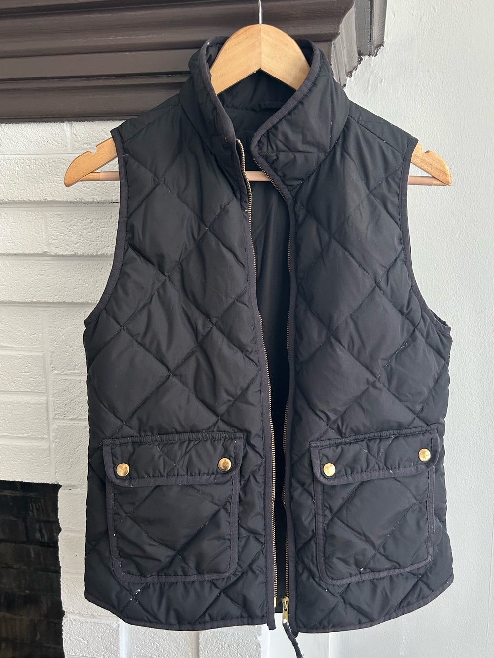 J. Crew Black Quilted Puffer Vest with Gold-Tone Buttons